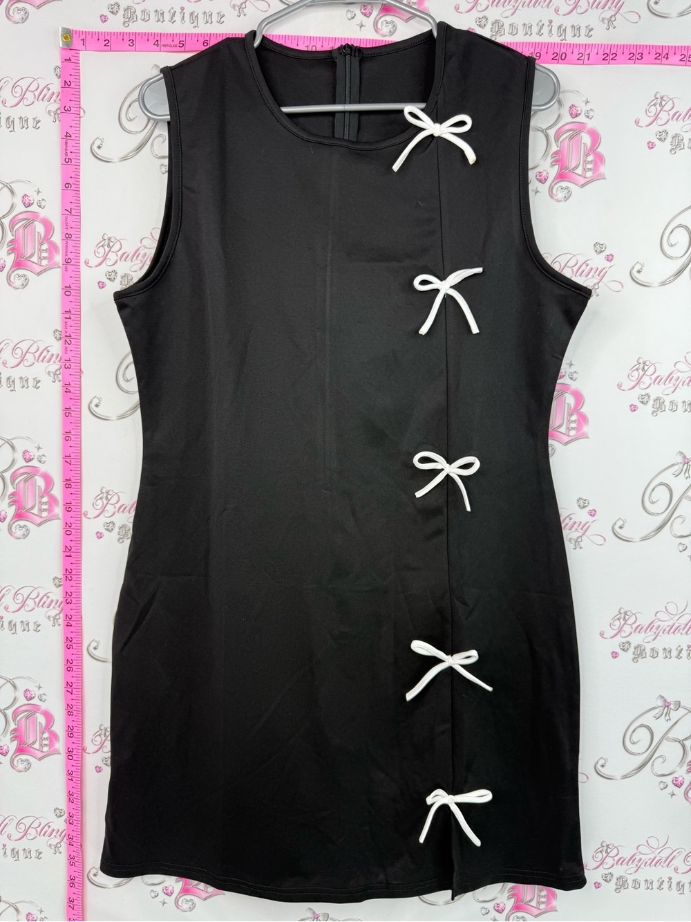 Dress ribbons bows Black Sleeveless Bow-Accent Dress